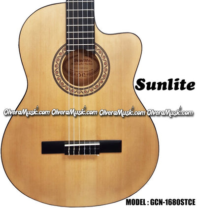 SUNLITE Thin Body Classical A/E Guitar w/Built-In-Electronics - Natural