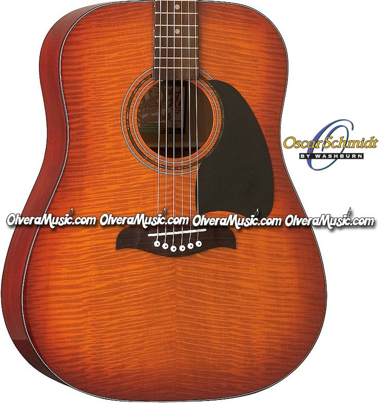 OSCAR SCHMIDT by Washburn Dreadnought Acoustic Guitar - Flame Yellow Sunburst