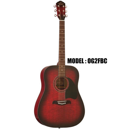 OSCAR SCHMIDT by Washburn Dreadnought Acoustic Guitar - Flame Black Cherry