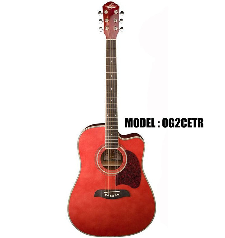 OSCAR SCHMIDT by Washburn Dreadnought Acoustic-Electric Guitar - Trans Red