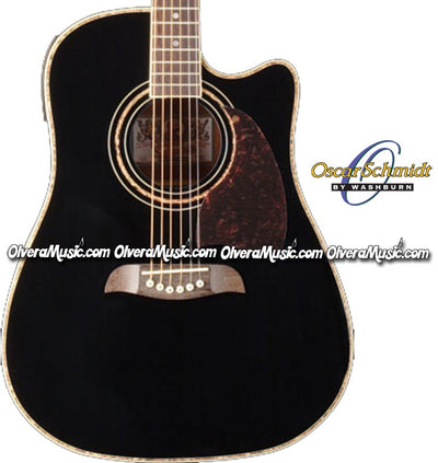 OSCAR SCHMIDT by Washburn Dreadnought Acoustic-Electric Guitar - Black