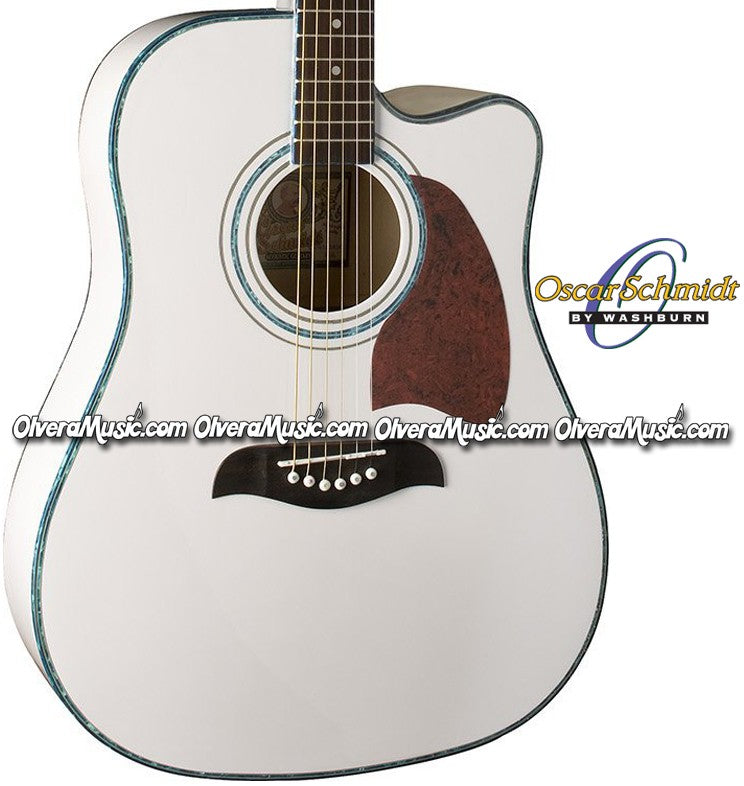 OSCAR SCHMIDT by Washburn Dreadnought Acoustic-Electric Guitar - White