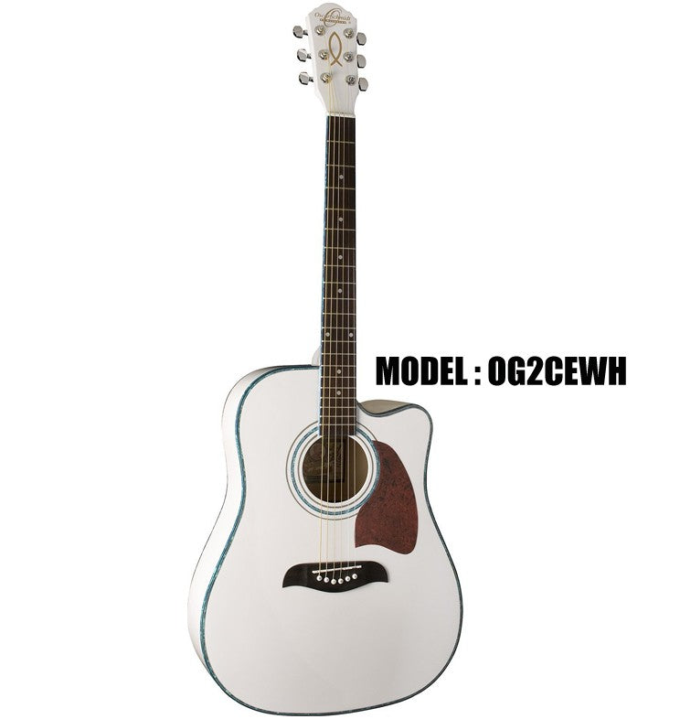 OSCAR SCHMIDT by Washburn Dreadnought Acoustic-Electric Guitar - White