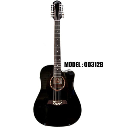 OSCAR SCHMIDT by Washburn Dreadnought A/E 12-String Cutaway Guitar - Black