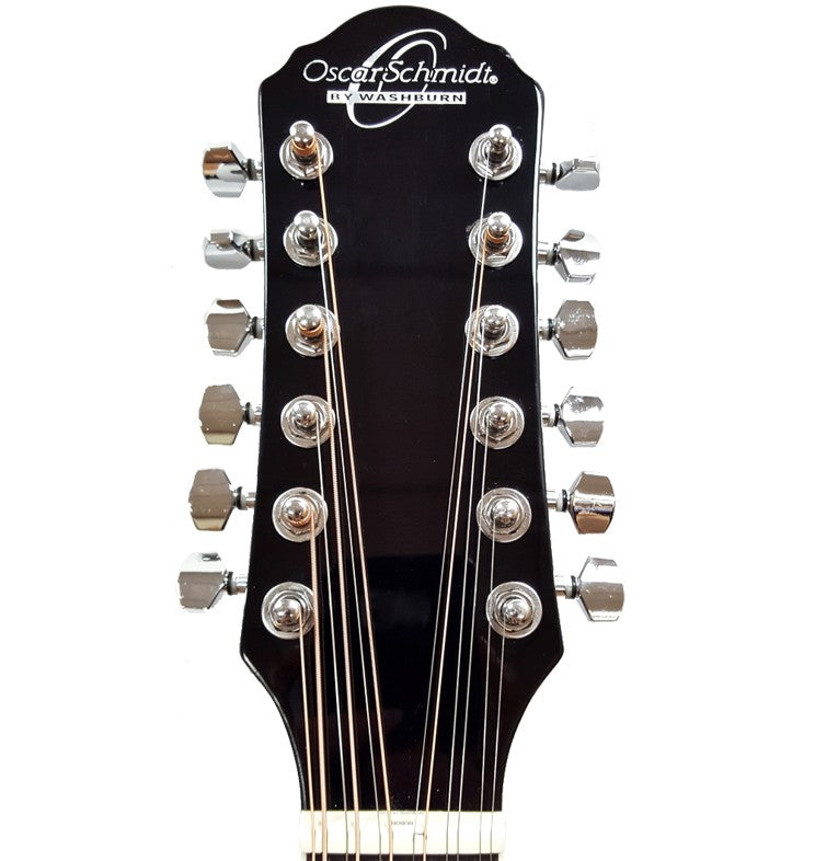 OSCAR SCHMIDT by Washburn Dreadnought A/E 12-String Cutaway Guitar - Black