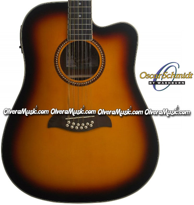 OSCAR SCHMIDT by Washburn Dreadnought A/E 12-String Cutaway Guitar - Tobacco Sunburst