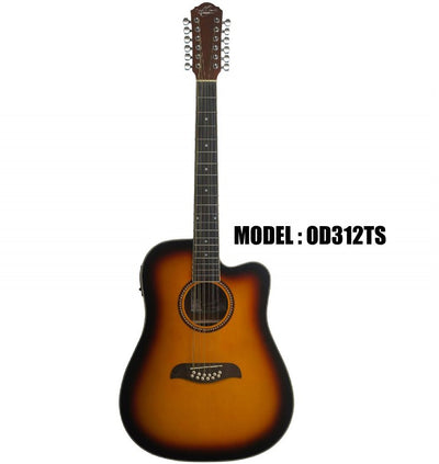 OSCAR SCHMIDT by Washburn Dreadnought A/E 12-String Cutaway Guitar - Tobacco Sunburst