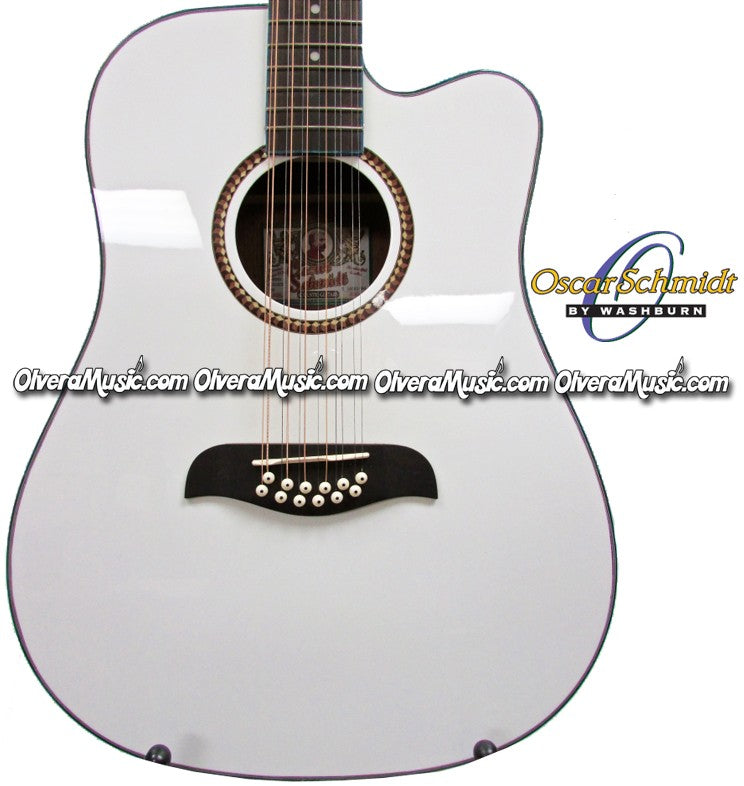 OSCAR SCHMIDT by Washburn Dreadnought A/E 12-String Cutaway Guitar - White