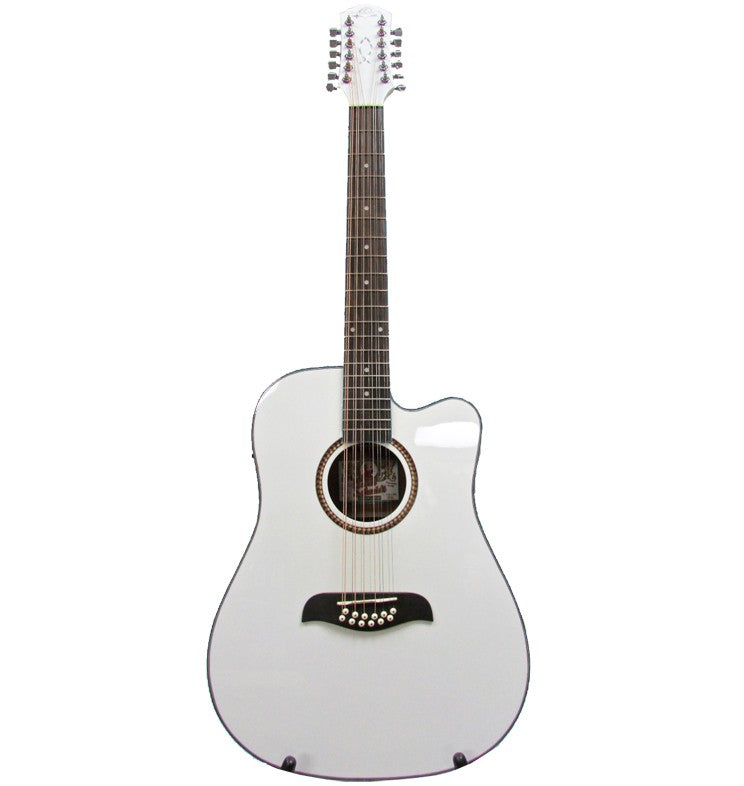 OSCAR SCHMIDT by Washburn Dreadnought A/E 12-String Cutaway Guitar - White