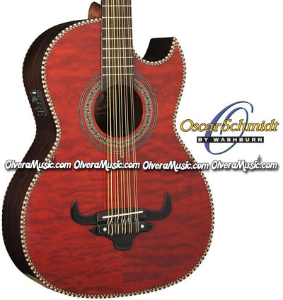 OSCAR SCHMIDT by Washburn Traditional Bajo Quinto - Quilt Trans Red