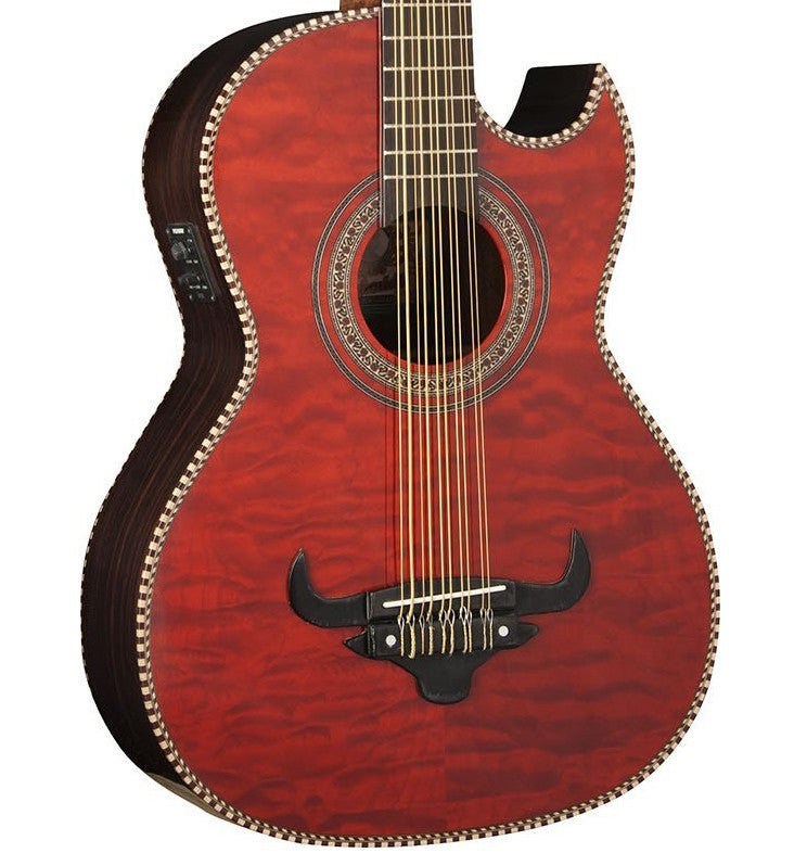 OSCAR SCHMIDT by Washburn Traditional Bajo Quinto - Quilt Trans Red