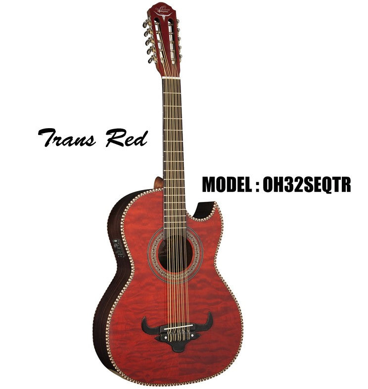 OSCAR SCHMIDT by Washburn Traditional Bajo Quinto - Quilt Trans Red