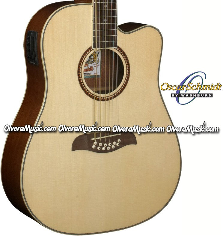 OSCAR SCHMIDT by Washburn Dreadnought A/E 12-String Cutaway Guitar - Natural