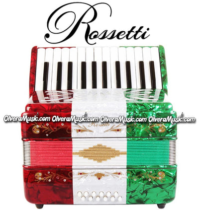 ROSSETTI Piano Accordion 12-Bass / 25-Key - Tri-Color Red-White-Green