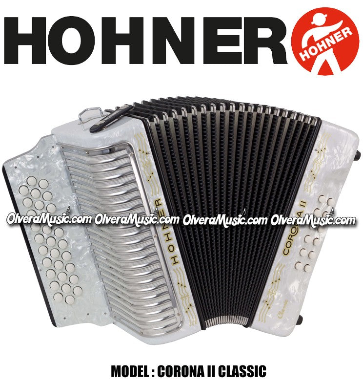 HOHNER MOD. Corona II Classic Acordeón de botones- Blanco perla