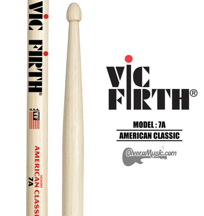 VIC FIRTH American Classic Wood Tip Drum Sticks - 7A