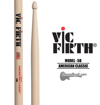 VIC FIRTH American Classic Wood Tip Drumsticks - 5B