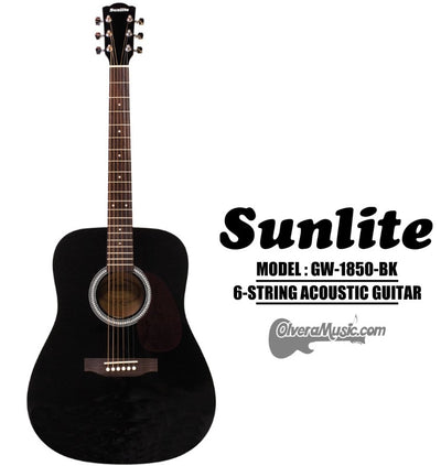 SUNLITE Full Sized Acoustic Guitar 6 String - Black