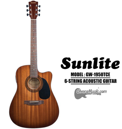 SUNLITE Full Sized Acoustic Guitar 6 String Cutaway w/EQ Slim Body