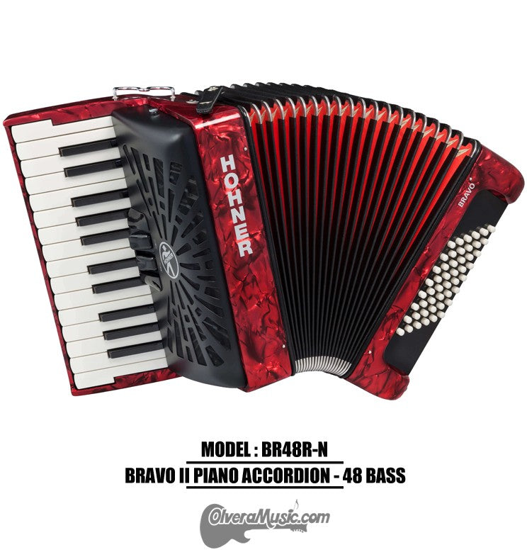 HOHNER MOD. Bravo II 48 Acordeón de teclas- Rojo perla