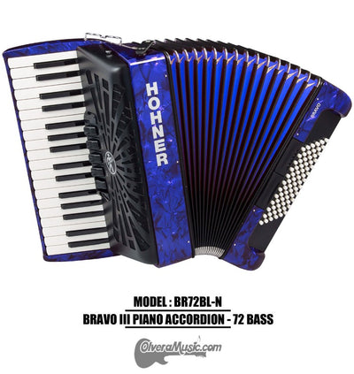 HOHNER MOD.Bravo III 72 Acordeón de teclas con 5-Registros - Azúl oscuro perlado