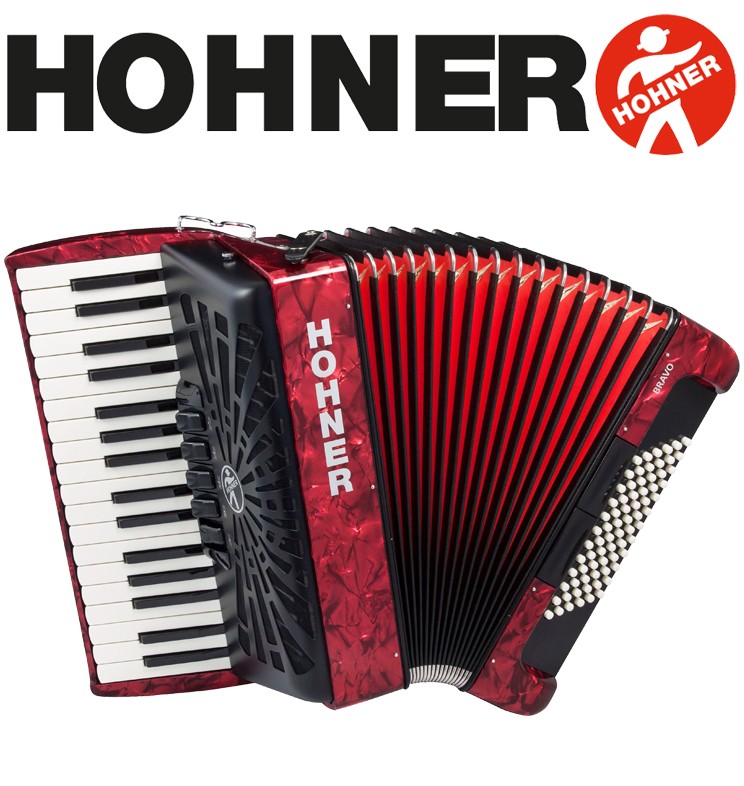 HOHNER MOD. Bravo III 72 Acordeón de teclas con 5-Registros - Rojo perla