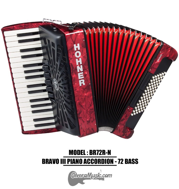 HOHNER MOD. Bravo III 72 Acordeón de teclas con 5-Registros - Rojo perla