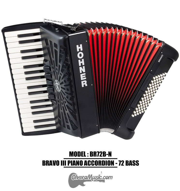 HOHNER MOD.Bravo III 72 Acordeón de teclas con 5-Registros - Negro