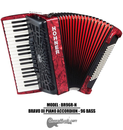 HOHNER MOD.Bravo III 96 Acordeón de teclas con 7-Registros - Rojo perla