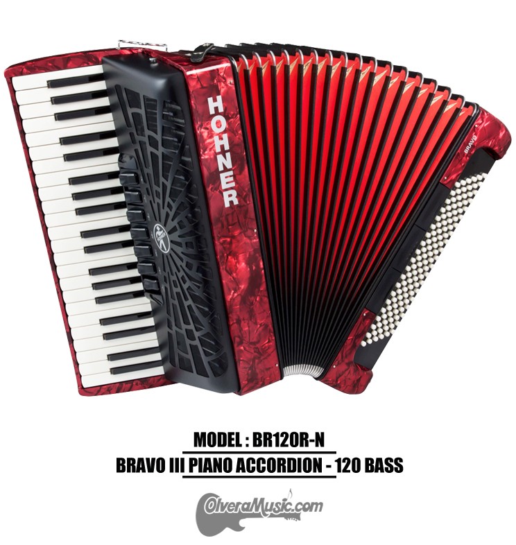 HOHNER MOD. Bravo III 120 Acordeón de teclas con 7-Registros - Rojo perla