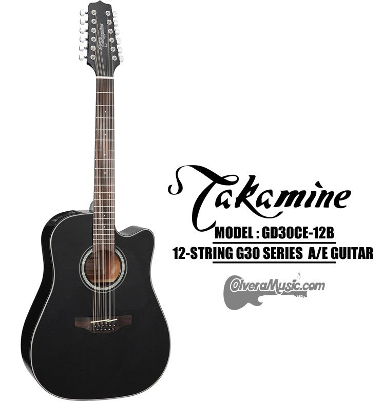 TAKAMINE G30 Series Acoustic/Electric 12-String Guitar - Black