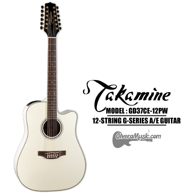 TAKAMINE G Series 12-String Acoustic/Electric Guitar -  Gloss Pearl White