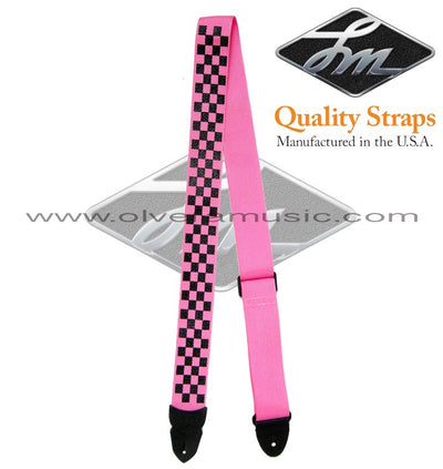 LM PRODUCTS "Pink Checkered" Silk-Screen Guitar Strap